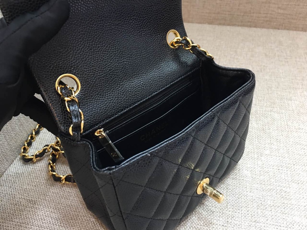 Mini Classic Flap Caviar Bag A01115 Black/Gold